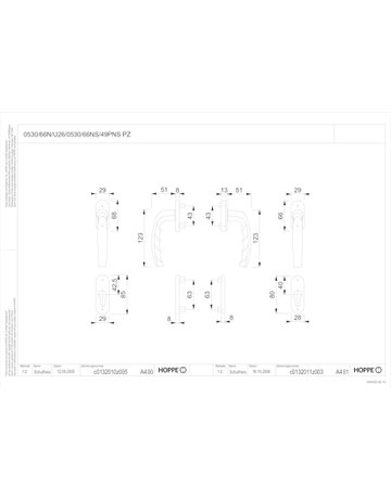Türgriffgarnitur Atlanta F1 0530/66N/U26,ALU, 78-83 mm - HOPPE - 2
