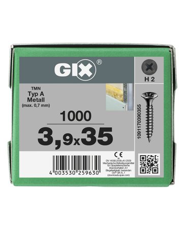 Trockenbauschraube GIX-A Trompetenk 3,9x35mm,Vollgw,Kreuzschlitz H2,sw phos - SPAX