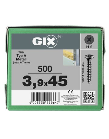 Trockenbauschraube GIX-A Trompetenk 3,9x45mm,Vollgw,Kreuzschlitz H2,sw phos - SPAX