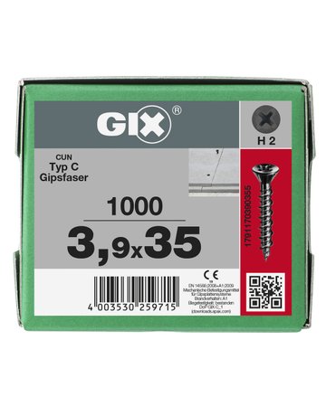 Trockenbauschraube GIX-C Senkkopf 3,9x35mm,Vollgw,Kreuzschlitz H2,sw phos - SPAX