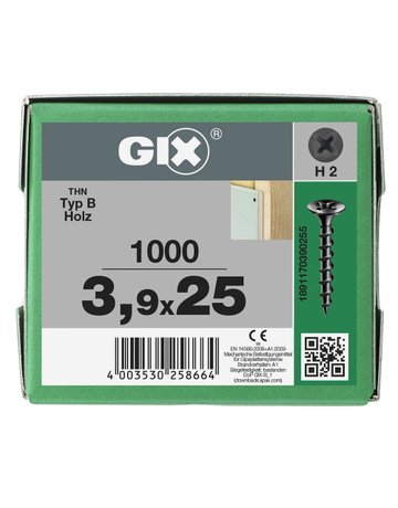 Trockenbauschraube GIX-B Trompetenk 3,9x25mm,Grobgw,Kreuzschlitz H2,sw phos - SPAX
