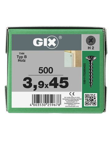 Trockenbauschraube GIX-B Trompetenk 3,9x45mm,Grobgw,Kreuzschlitz H2,sw phos - SPAX