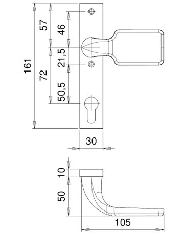 Knopfschild Luna 1317/1020 fest gekröpft Kurzschild eckig PZ 72 F1 ohne Nocken - edi - 2