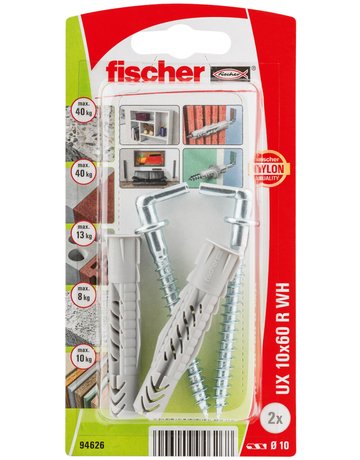 Universaldübel UX 10x60mm,KU,m.Winkelhaken,VE 2 - fischer - 2