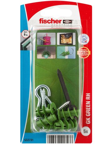 Gipskartondübel GK Green RH mit Rundhaken,22mm,Kunststoff,VE 5 - fischer - 2