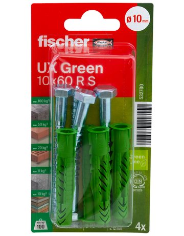 Universaldübel UX Green 10x60mm,KU,m.Rand,m.Schraube,VE 4 - fischer - 2