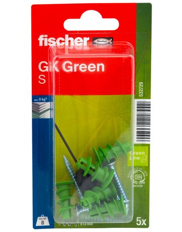 Gipskartondübel GK Green S mit Schraube,22mm,Kunststoff,VE 5 - fischer - 2
