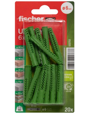 Universaldübel UX Green 6x35mm,KU,m.Rand,VE 20 - fischer - 2