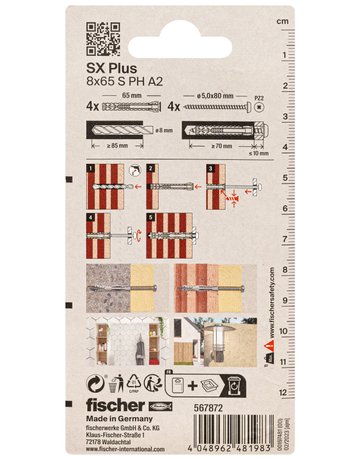 Spreizdübel SX Plus S A2 Kunststoff,8x65,VE 4 - fischer - 2
