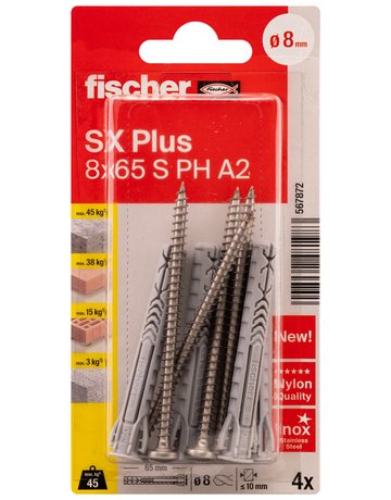 Spreizdübel SX Plus S A2 Kunststoff,8x65,VE 4 - fischer - 3