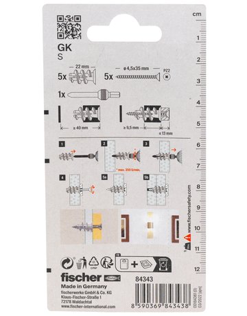 Gipskartondübel GK S mit Schraube,22mm,Kunststoff,VE 5 - fischer - 3