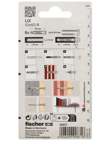 Universaldübel UX 10x60mm,KU,m.Rand,VE 6 - fischer - 3