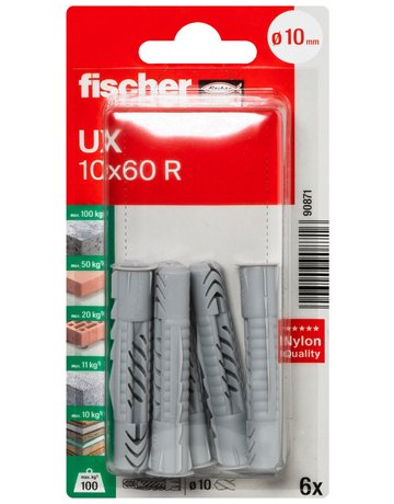 Universaldübel UX 10x60mm,KU,m.Rand,VE 6 - fischer - 2