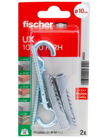 Universaldübel UX 10x60mm,KU,m.Rundhaken,VE 2 - fischer - 2