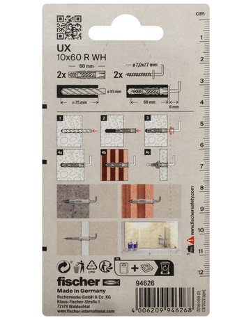 Universaldübel UX 10x60mm,KU,m.Winkelhaken,VE 2 - fischer - 3